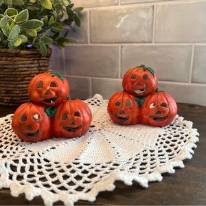 Festive Orange Pumpkin Trio Home Accent Candle Holders, set of 2